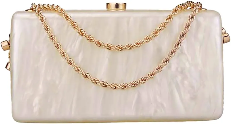 Trendy Women Acrylic Evening Clutch Box Retro Marble Handbag Chain Shoulder Bag for Wedding Prom Party