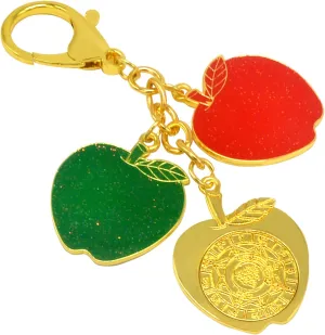 Trinity Of Apples Keychain China Feng Shui Art Ping An Keychain Bag Decorative Pendant Good Luck Wealth Prosperity 2023 New Year Christmas Gift, Multicolor, 11.5*3.2cm
