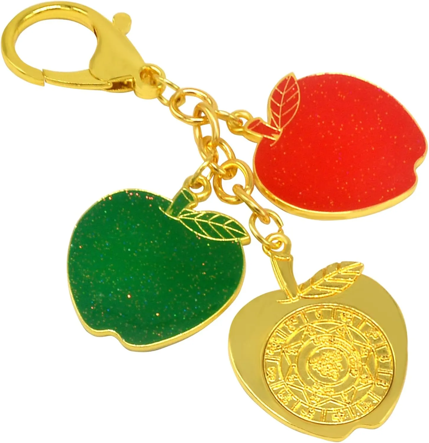 Trinity Of Apples Keychain China Feng Shui Art Ping An Keychain Bag Decorative Pendant Good Luck Wealth Prosperity 2023 New Year Christmas Gift, Multicolor, 11.5*3.2cm
