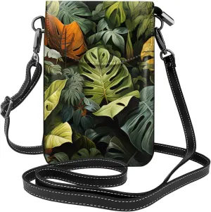 Tropical Rainforest Palm Leaves Women's crossbody bag, crossbody phone bag, tassel wallet with shoulder strap, best gift for women.