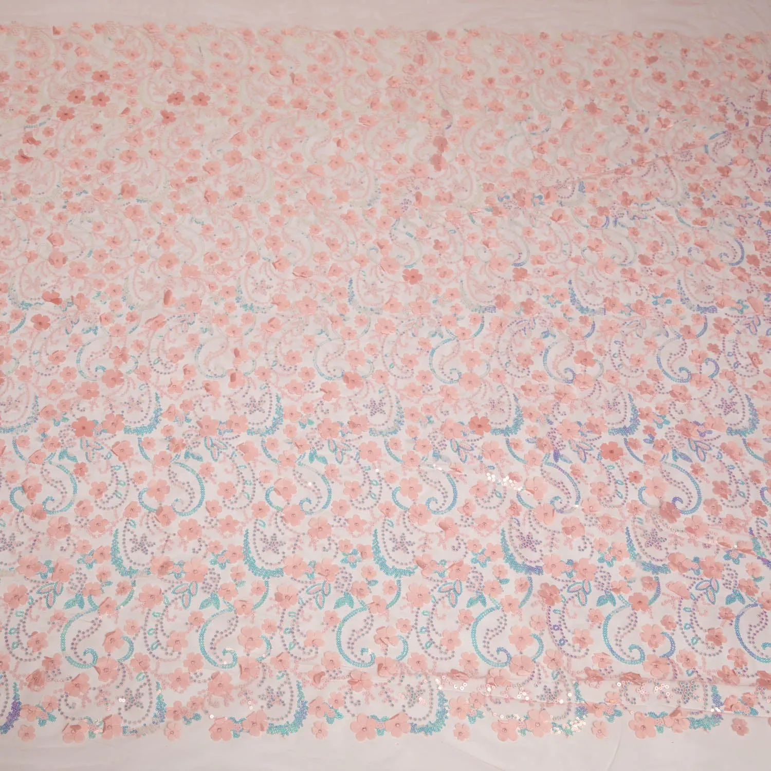 Tulle Lace Fabric Embroidered with Applique and Incredible 3D Floral Pattern 52" Wide | Exquisite Fabric