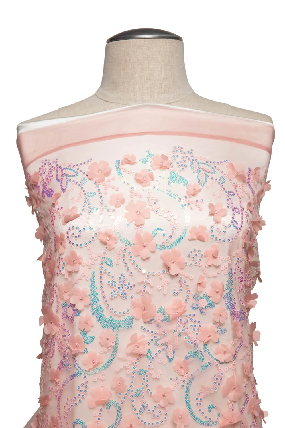 Tulle Lace Fabric Embroidered with Applique and Incredible 3D Floral Pattern 52" Wide | Exquisite Fabric