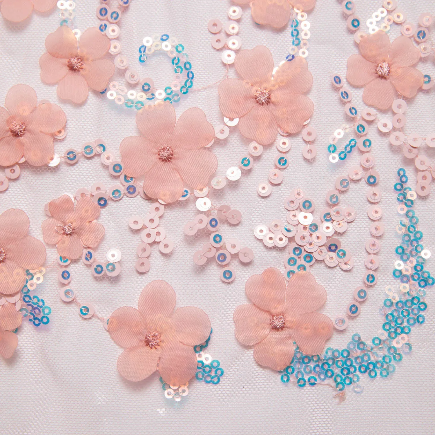 Tulle Lace Fabric Embroidered with Applique and Incredible 3D Floral Pattern 52" Wide | Exquisite Fabric