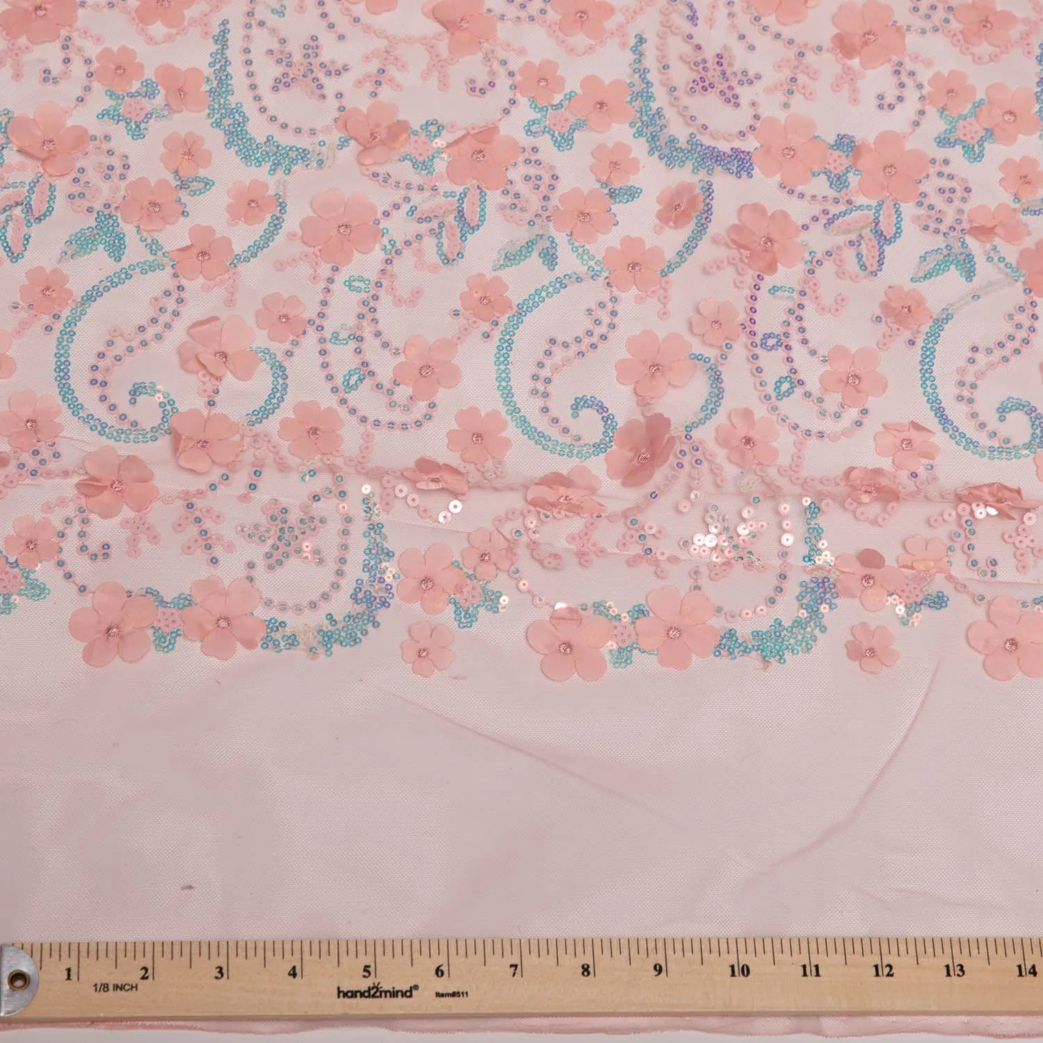 Tulle Lace Fabric Embroidered with Applique and Incredible 3D Floral Pattern 52" Wide | Exquisite Fabric