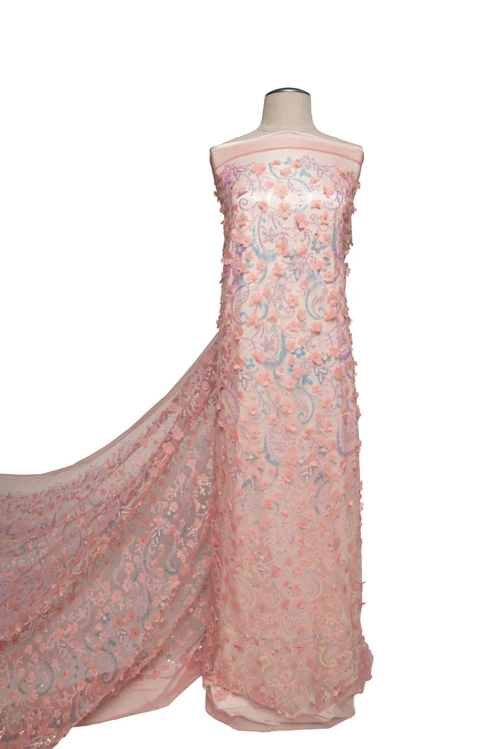 Tulle Lace Fabric Embroidered with Applique and Incredible 3D Floral Pattern 52" Wide | Exquisite Fabric
