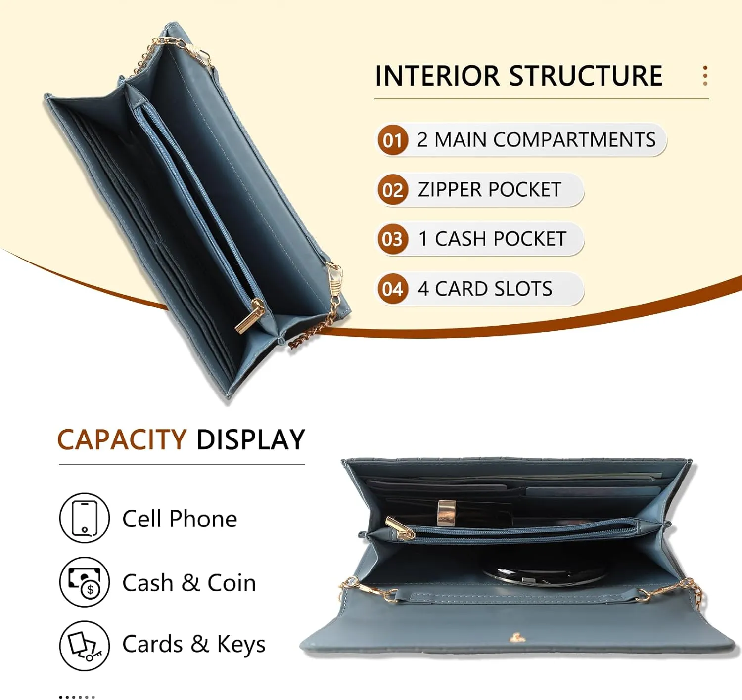U U Crossbody Bags for Women, Handbags Cell Phone Wallet Small Purse with Credit Card Slots and Removebale Chain