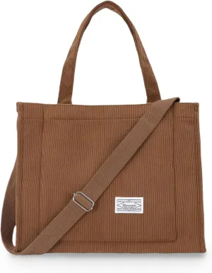 UERRUAM Corduroy Tote Bag for Women Work Crossbody Purse for Everyday,College,Travel,Lightweight Handbag Adjustable Strap