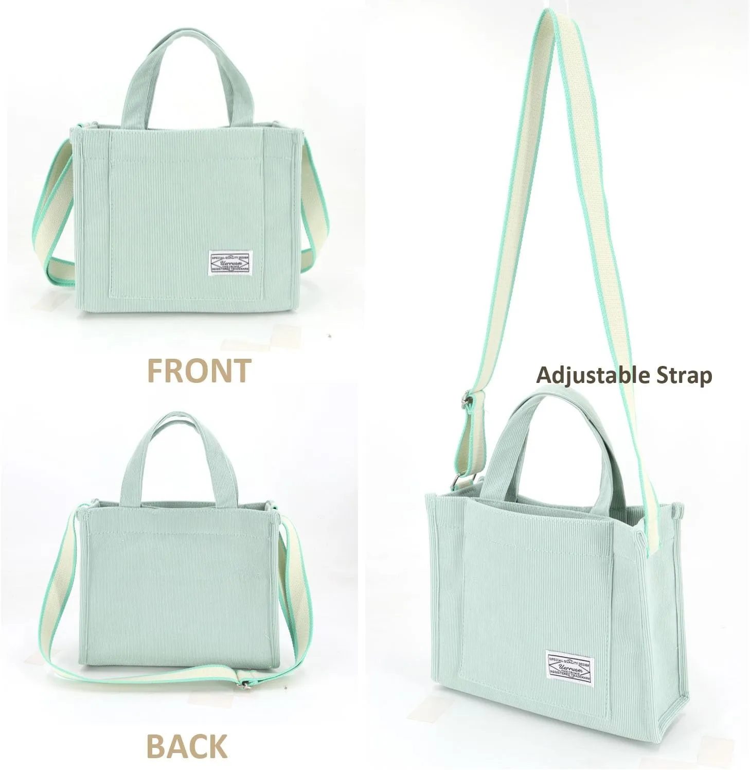 UERRUAM Corduroy Tote Bag for Women Work Crossbody Purse for Everyday,College,Travel,Lightweight Handbag Adjustable Strap