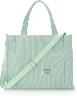 UERRUAM Corduroy Tote Bag for Women Work Crossbody Purse for Everyday,College,Travel,Lightweight Handbag Adjustable Strap