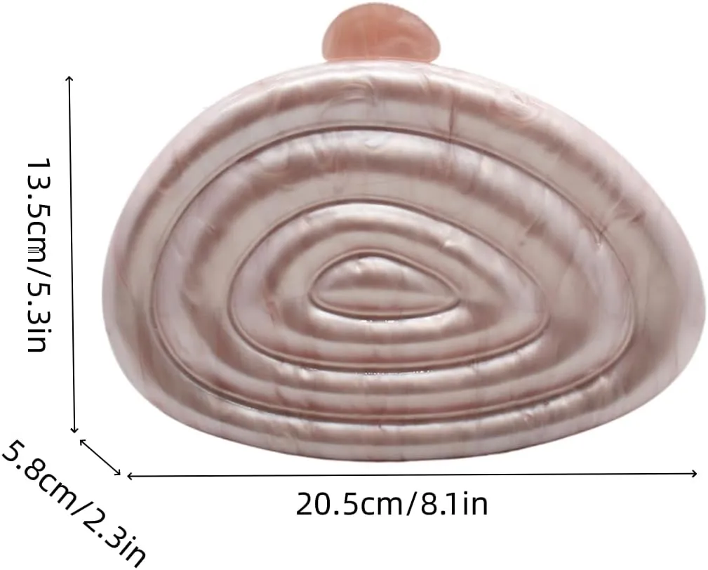 UMREN Lovely Acrylic Shell Shaped Clutch for Women Acrylic Evening Clutch Purse Marble Handbag for Wedding Cocktail Party