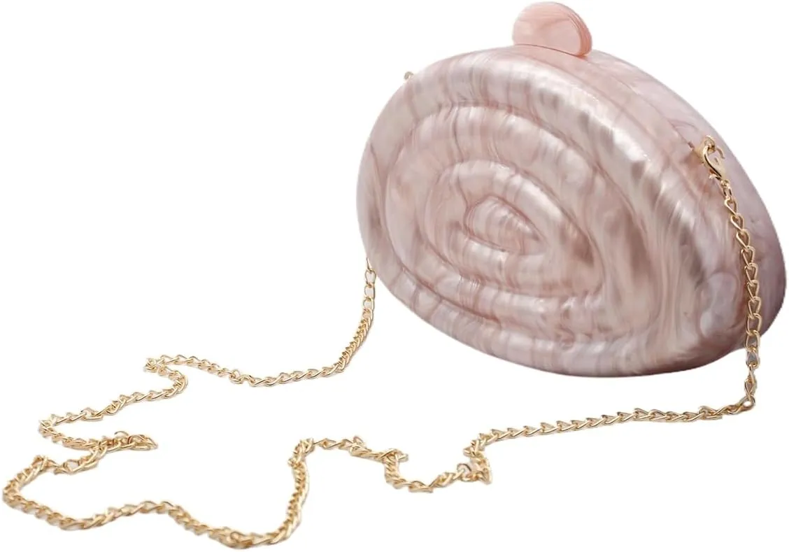 UMREN Lovely Acrylic Shell Shaped Clutch for Women Acrylic Evening Clutch Purse Marble Handbag for Wedding Cocktail Party