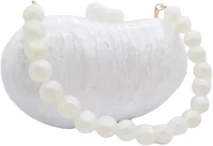 UMREN Lovely Acrylic Shell Shaped Clutch for Women Acrylic Evening Clutch Purse Marble Handbag for Wedding Cocktail Party