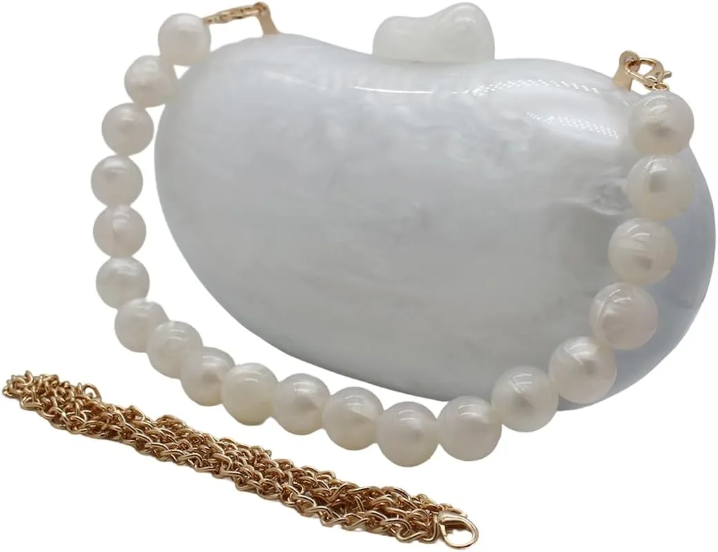 UMREN Lovely Acrylic Shell Shaped Clutch for Women Acrylic Evening Clutch Purse Marble Handbag for Wedding Cocktail Party
