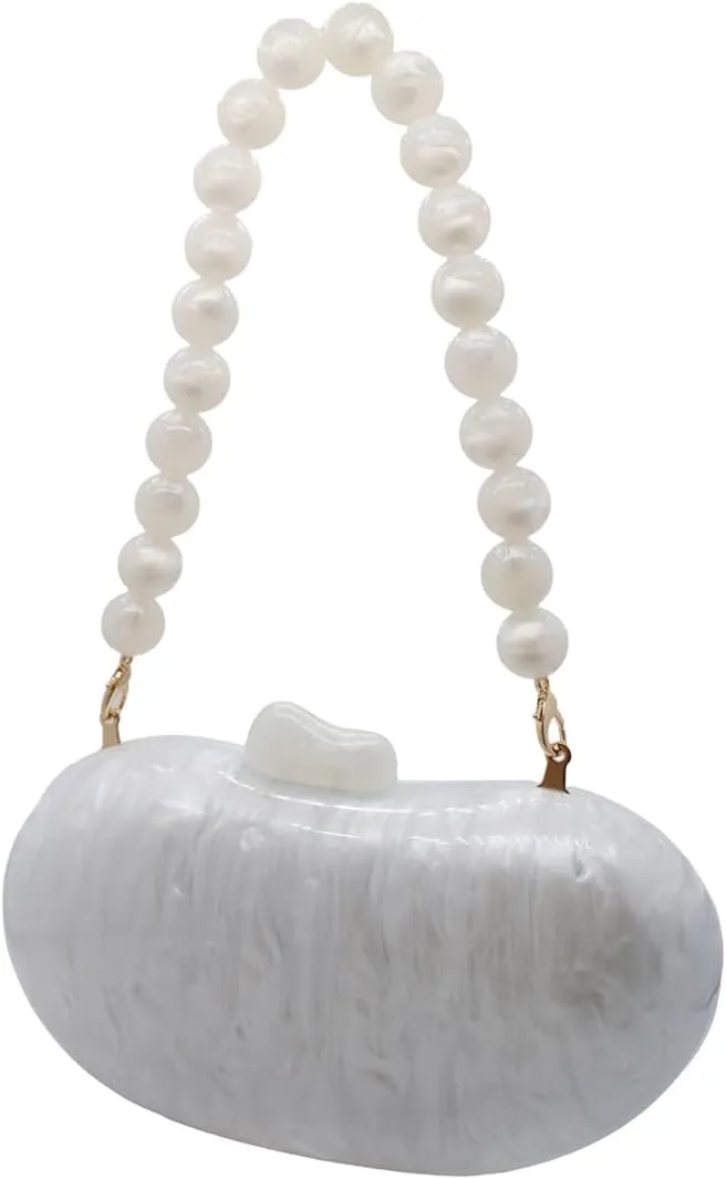 UMREN Lovely Acrylic Shell Shaped Clutch for Women Acrylic Evening Clutch Purse Marble Handbag for Wedding Cocktail Party