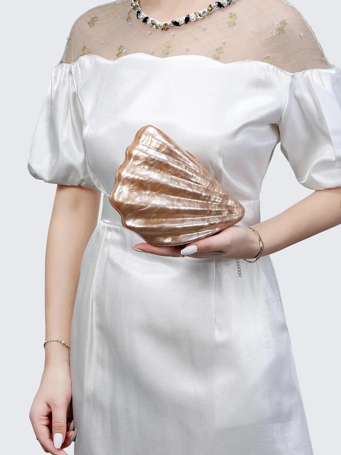 UMREN Seashell Chain Shoulder Bag for Women Acrylic Evening Clutch Bag Glitter Marble Purse Handbag for Wedding Party Prom