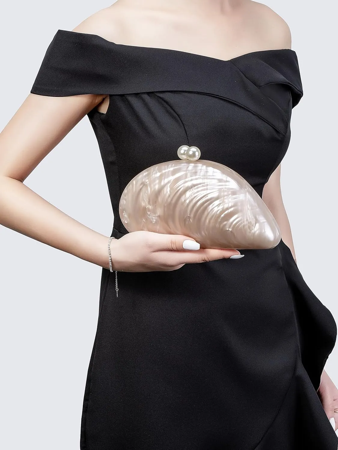 UMREN Seashell Chain Shoulder Bag for Women Acrylic Evening Clutch Bag Glitter Marble Purse Handbag for Wedding Party Prom