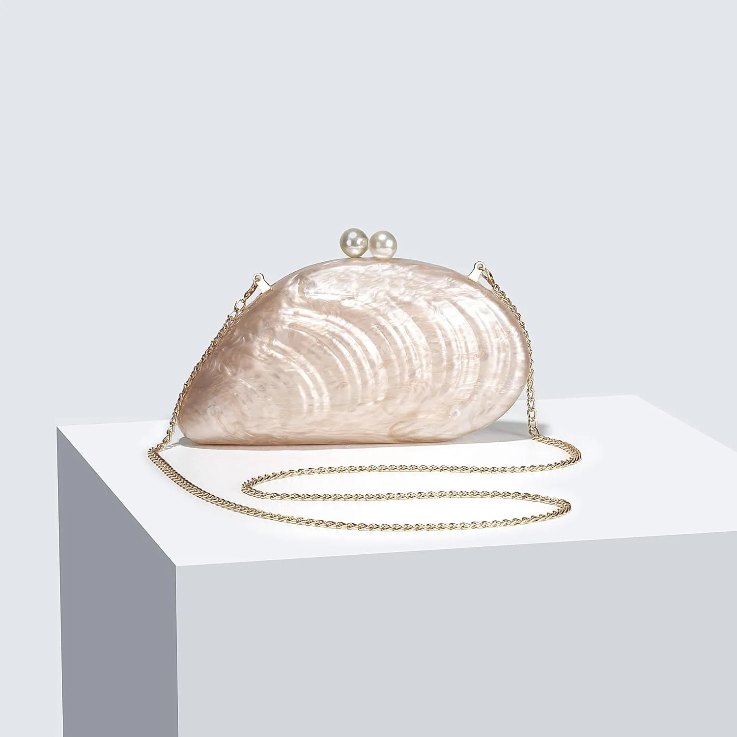 UMREN Seashell Chain Shoulder Bag for Women Acrylic Evening Clutch Bag Glitter Marble Purse Handbag for Wedding Party Prom