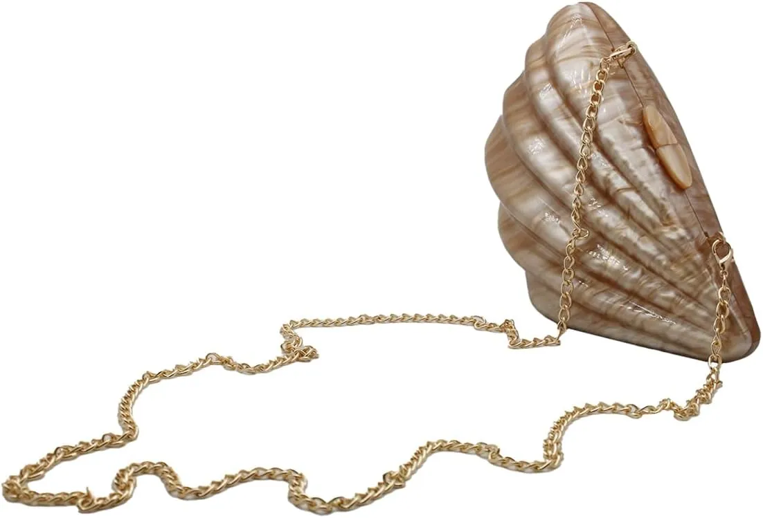 UMREN Seashell Chain Shoulder Bag for Women Acrylic Evening Clutch Bag Glitter Marble Purse Handbag for Wedding Party Prom