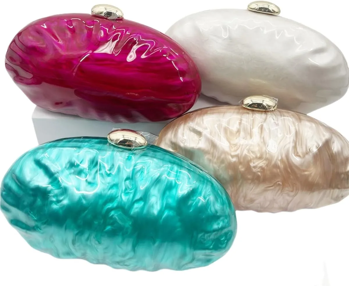 UMREN Shell Shaped Acrylic Clutch Purse Women Acrylic Egg Evening Bag Unique Marble Handbag for Wedding Party