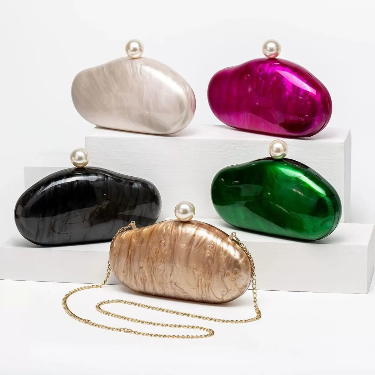 UMREN Shell Shaped Acrylic Clutch Purse Women Acrylic Egg Evening Bag Unique Marble Handbag for Wedding Party
