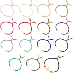UNICRAFTALE 15Pcs 15 Colors Slider Bracelets Nylon Twist Cord Bracelet Adjustable Bracelet with Brass Findings Tree of Life Charms Bracelet Chains for Jewelry Making Accessories for Women, 22cm