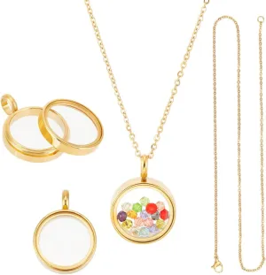 UNICRAFTALE Memory Locket Pendants with Necklace Stainless Steel Floating Locket Pendants Glass Photo Frame Pendant for Christmas Jewelry Making