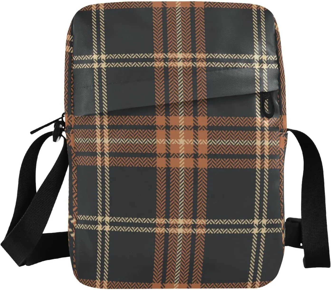 Unisex Crossbody Bag, Check Plaid Pattern Brown Orange Durable Sling Side Shoulder bags for men women, One Size