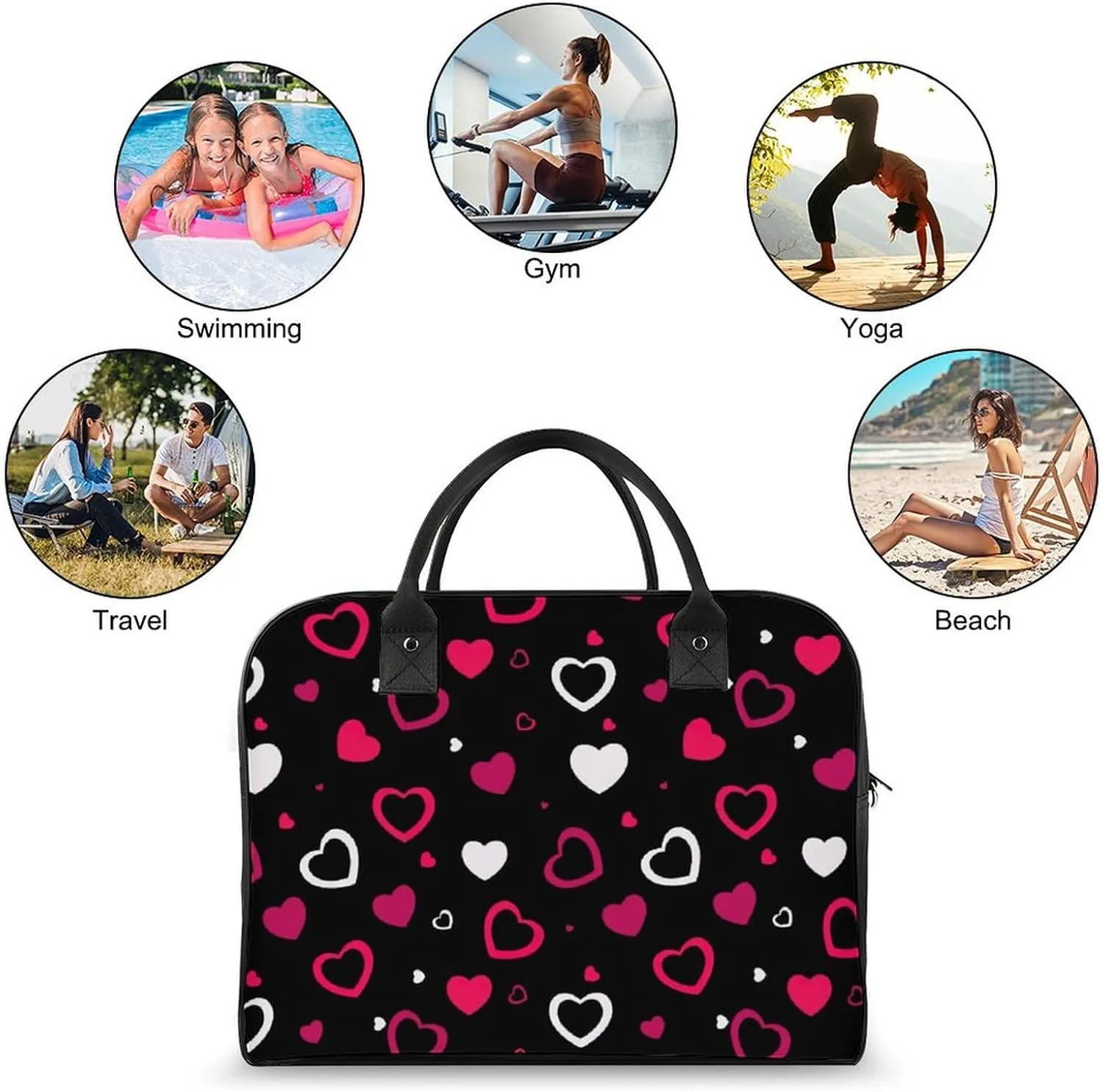 Unisex Crossbody Nylon Heart Shapes Vintage Handbag for Travel 13" X 19" X 8"