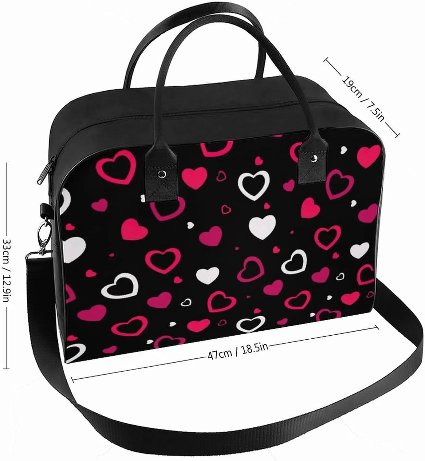 Unisex Crossbody Nylon Heart Shapes Vintage Handbag for Travel 13" X 19" X 8"