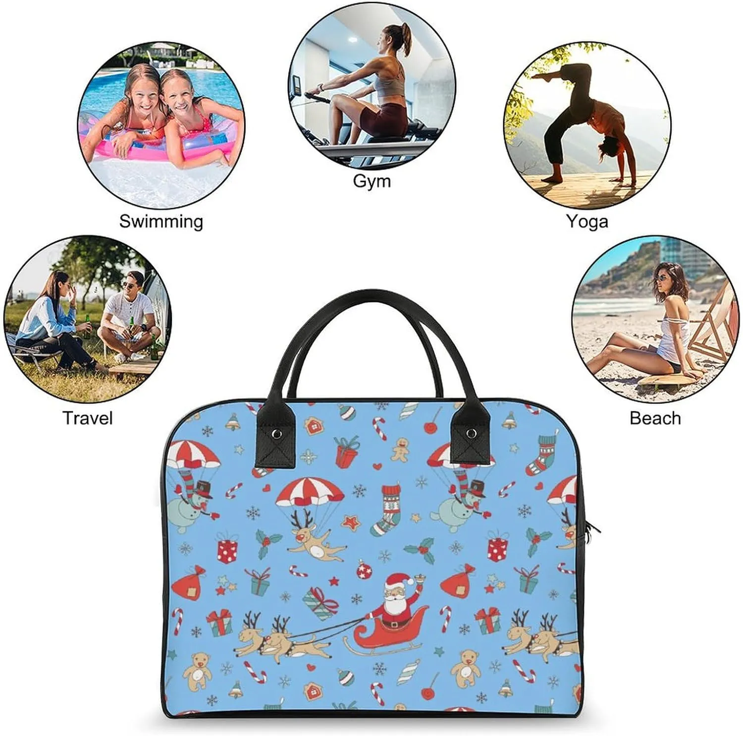 Unisex Shoulder Nylon Santa Gifts Retro Handbag for Business Trip 13" X 19" X 8"