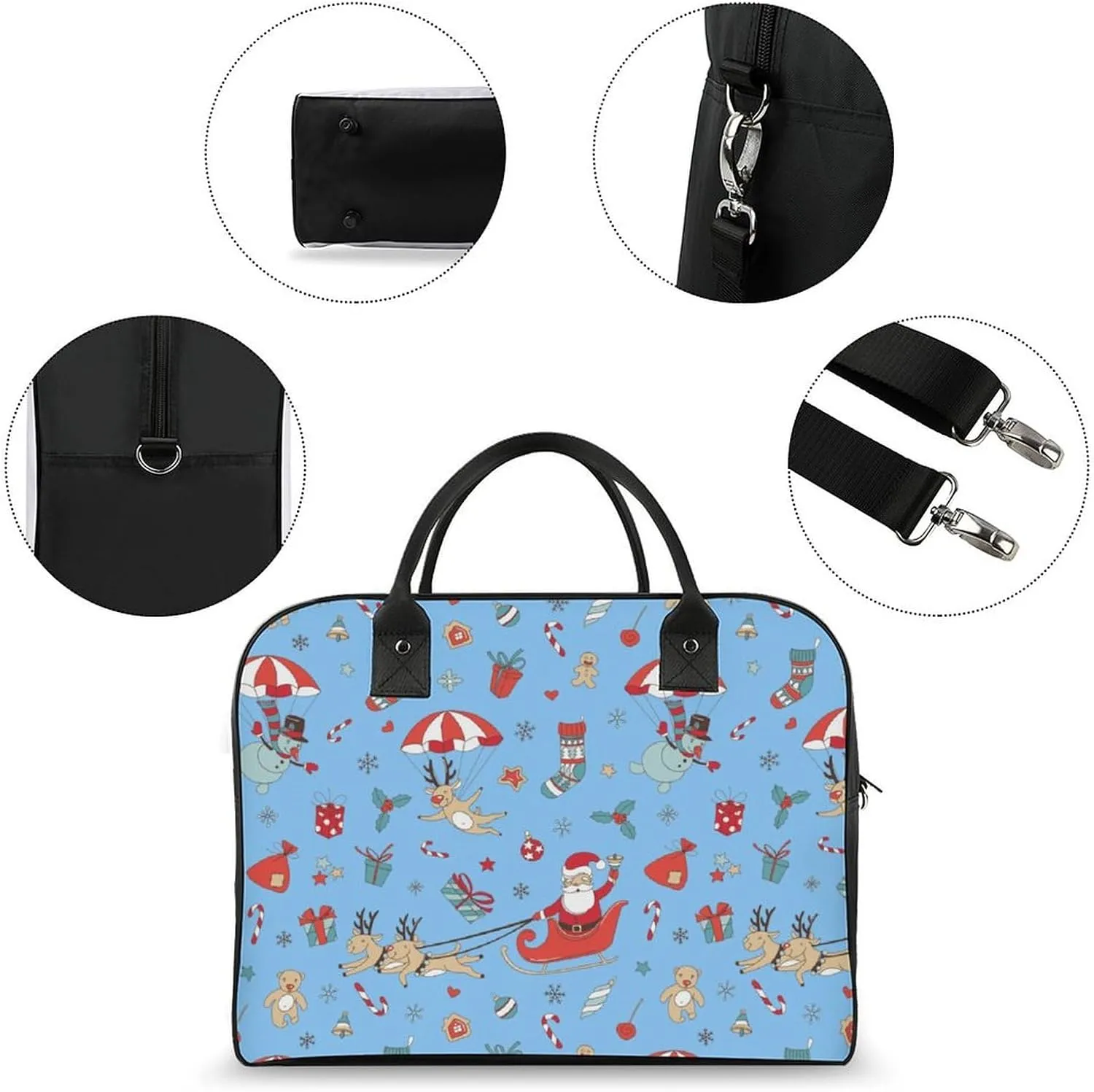 Unisex Shoulder Nylon Santa Gifts Retro Handbag for Business Trip 13" X 19" X 8"