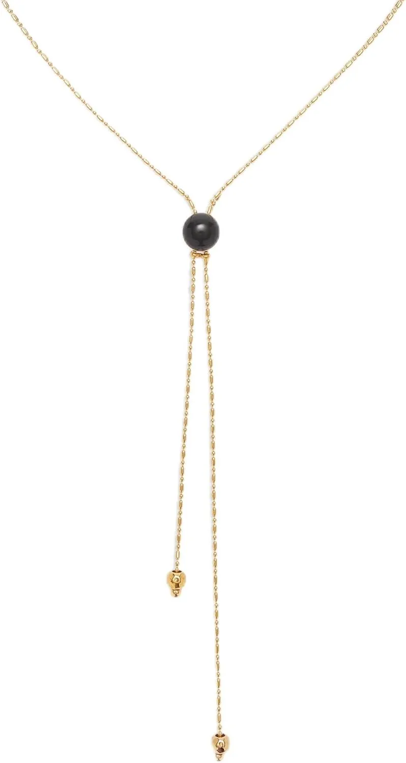 UNOde50 18K Gold-Plated 32" Long Necklace with Black Murano Glass Pendant, SER FASCINANTE Collection