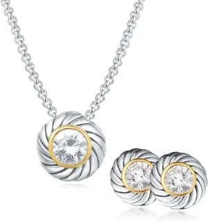 UNY Unique Fahsion Jewelry Sets Designer Inspired CZ Inlaid 2 Tone Womens Valentine's