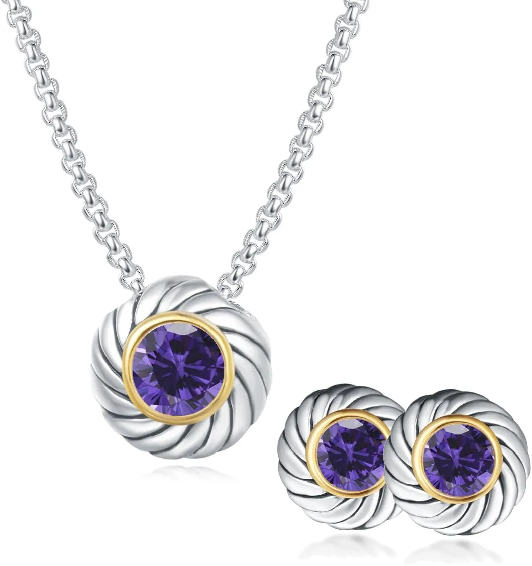 UNY Unique Fahsion Jewelry Sets Designer Inspired CZ Inlaid 2 Tone Womens Valentine's