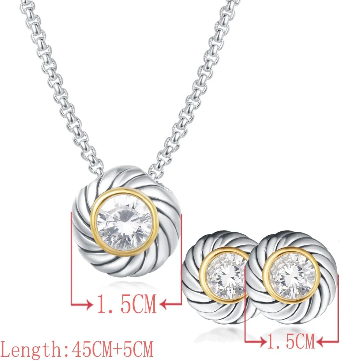UNY Unique Fahsion Jewelry Sets Designer Inspired CZ Inlaid 2 Tone Womens Valentine's