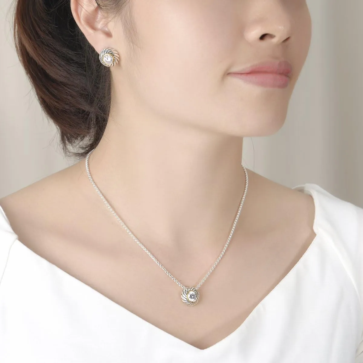 UNY Unique Fahsion Jewelry Sets Designer Inspired CZ Inlaid 2 Tone Womens Valentine's