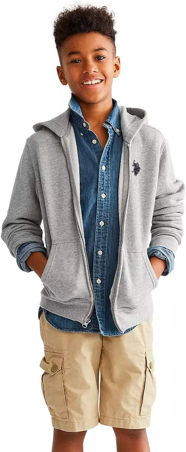 U.S. Polo Assn. Boys' Zip Front Hooded Sweatshirt Hoodie