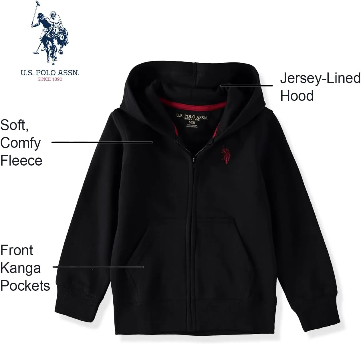 U.S. Polo Assn. Boys' Zip Front Hooded Sweatshirt Hoodie