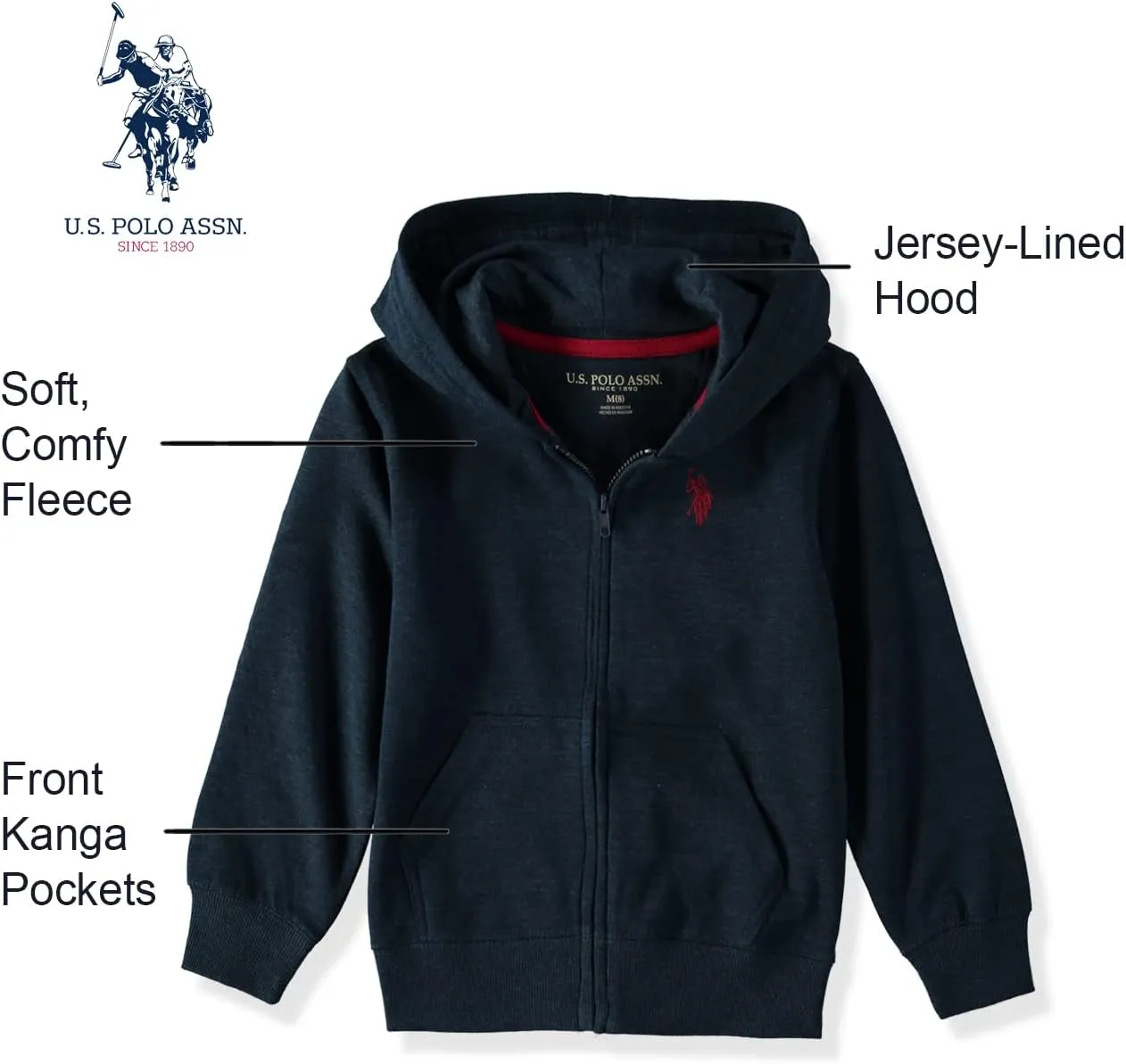 U.S. Polo Assn. Boys' Zip Front Hooded Sweatshirt Hoodie