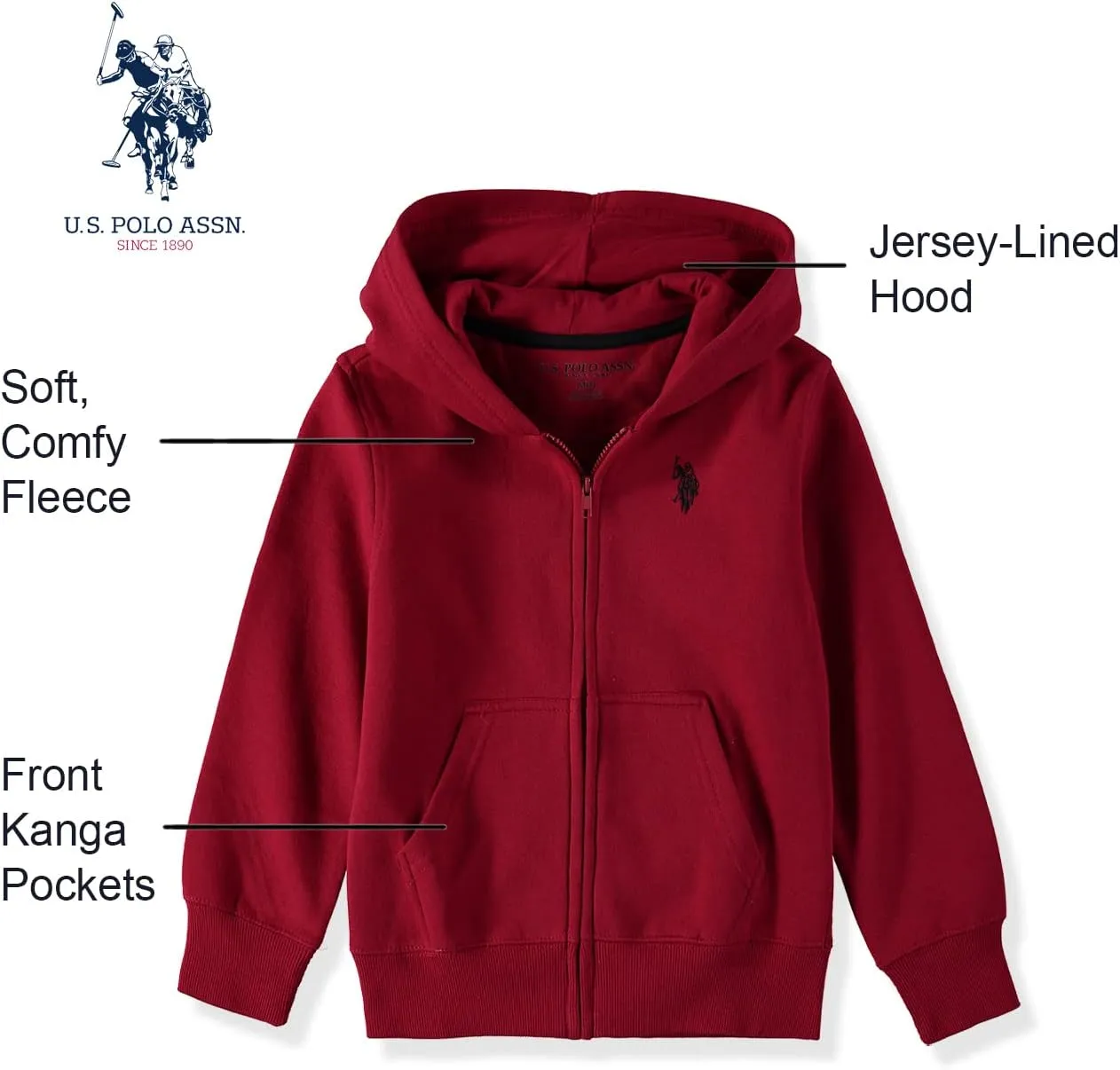 U.S. Polo Assn. Boys' Zip Front Hooded Sweatshirt Hoodie