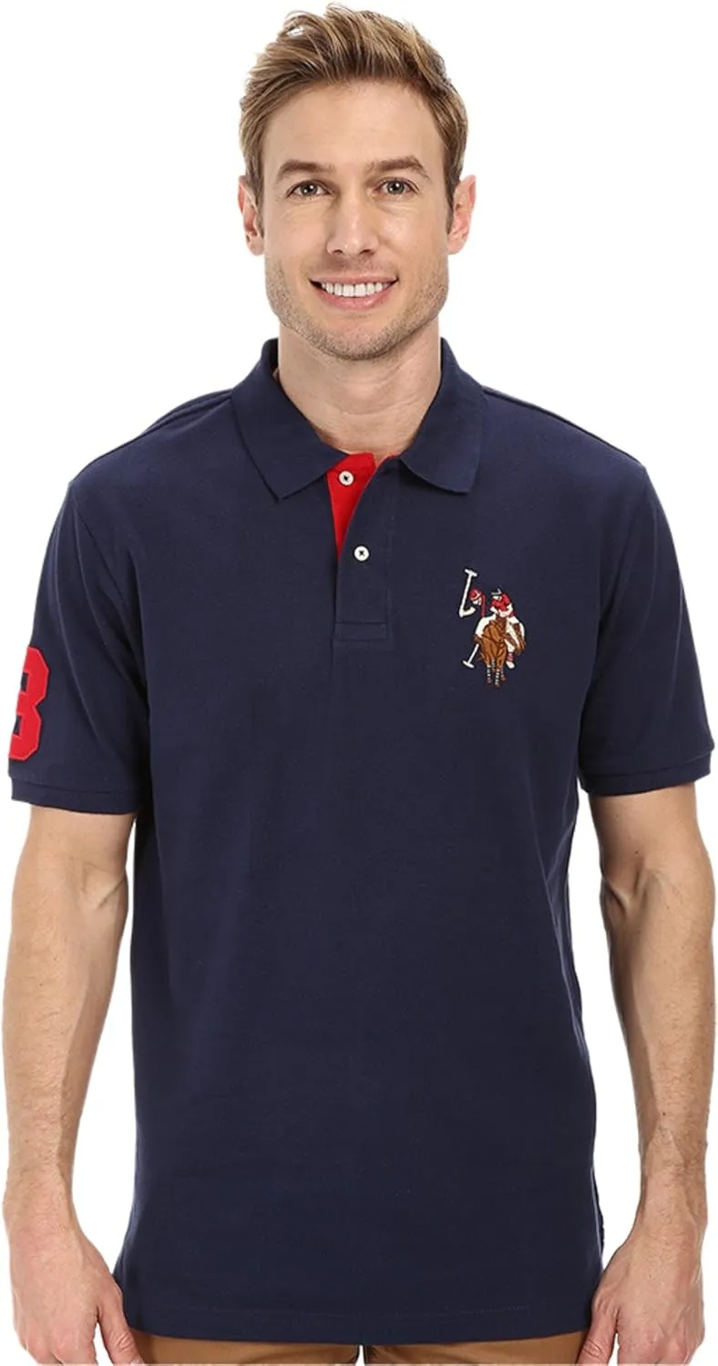 U.S. Polo Assn. Men's Multi Color Logo Solid Pique Polo Shirt