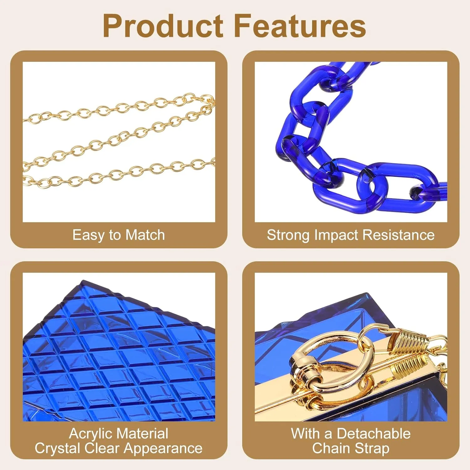 uxcell Women Acrylic Clear Clutch Purses Lattice Evening Handbag Crossbody Bag with Chain for Wedding Prom Party