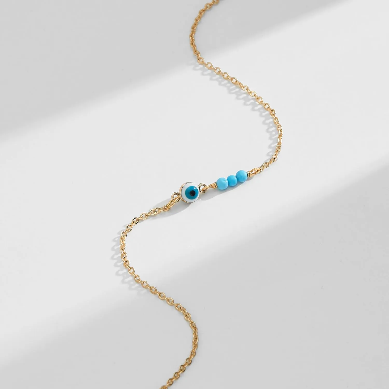 VACRONA Gold Anklets for Women 14K Gold Plated Boho Beach Beaded Chain Anklet Dainty Turquoises Evil Eye Ankle Bracelet Adjustable Chain Anklet Foot Jewelry