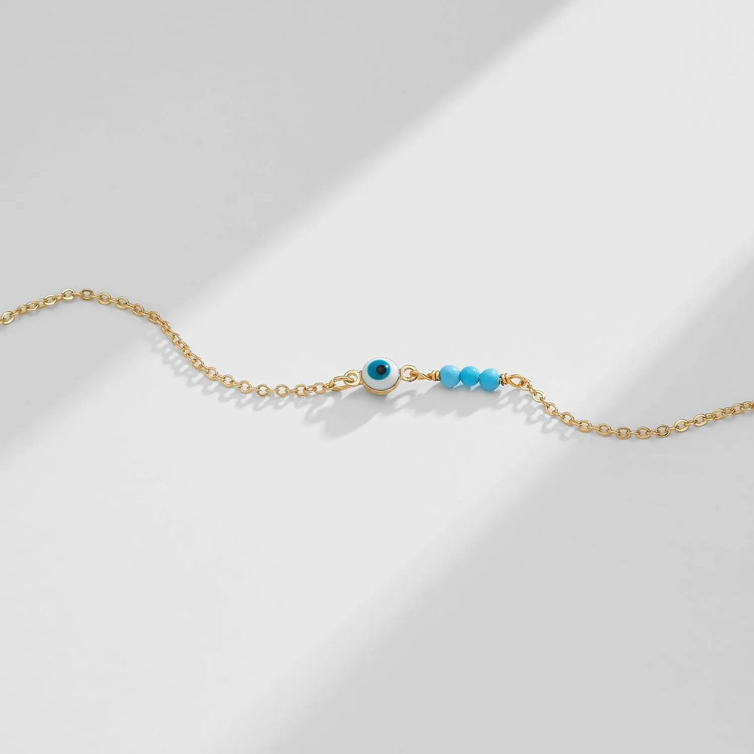VACRONA Gold Anklets for Women 14K Gold Plated Boho Beach Beaded Chain Anklet Dainty Turquoises Evil Eye Ankle Bracelet Adjustable Chain Anklet Foot Jewelry