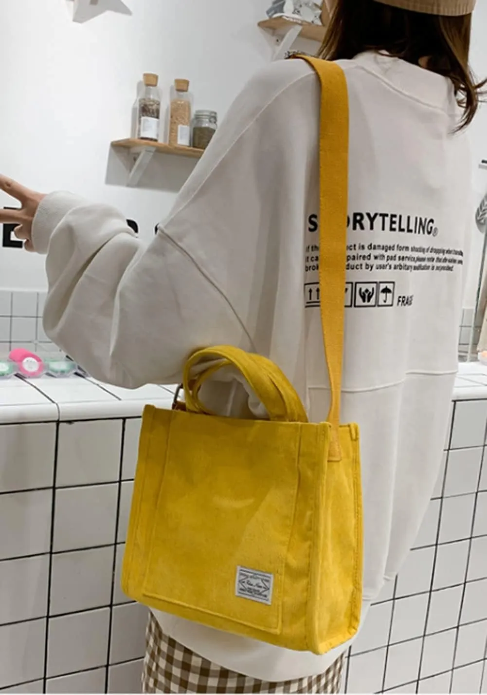 Valleycomfy Tote Bag for Women Corduroy Crossbody Tote Bag Purse Women Travel Shoulder Bags Work Handbags Everyday Hobo Bag