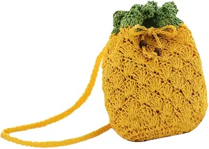 Van Caro Women Pineapple Shape Shoulder Purse Hollow Out Chain Crossbody Fruit Bag