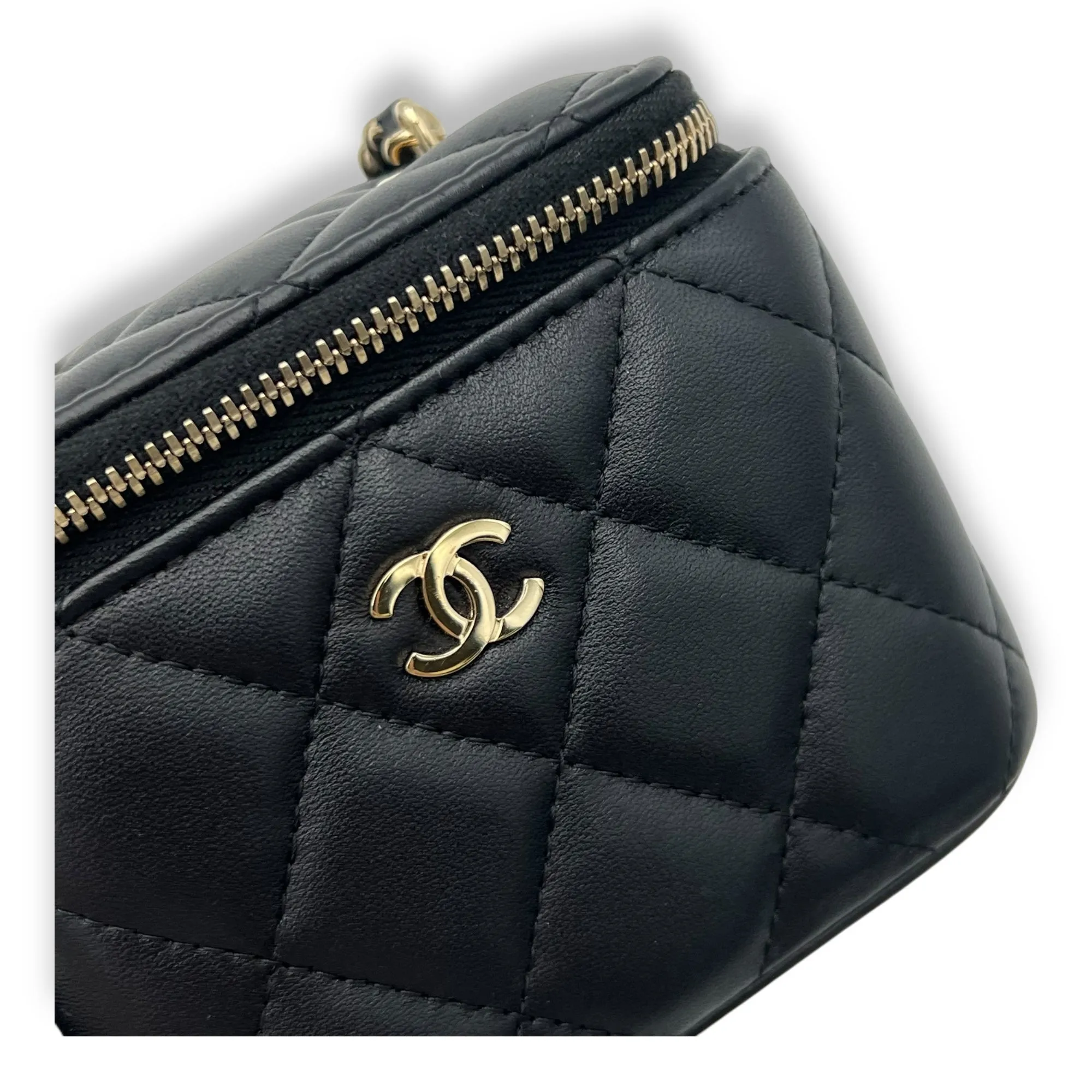 Vanity Mini Black Crossbody Bag in Lambskin, Gold hardware