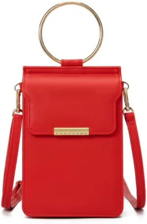 Vegan Leather Crossbody Purse with Gold Details Small Crossbody Bags for Women, Cell Phone Bag Wallet, Removable Strap