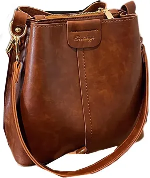 Versatile Vintage Barrel Bag with Wide Shoulder Strap Retro Crossbody Purse for Women (Black)