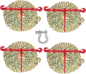 VEVOR Chain and Binder Kit 3/8in-1/2in, G80 Chains Ratchet Load Binders 9215lbs Working Strength, Ratchet Binders and Chains, 3/8in x 10ft G80 Chains, for Truck, Tie Down, Hauling, Towing